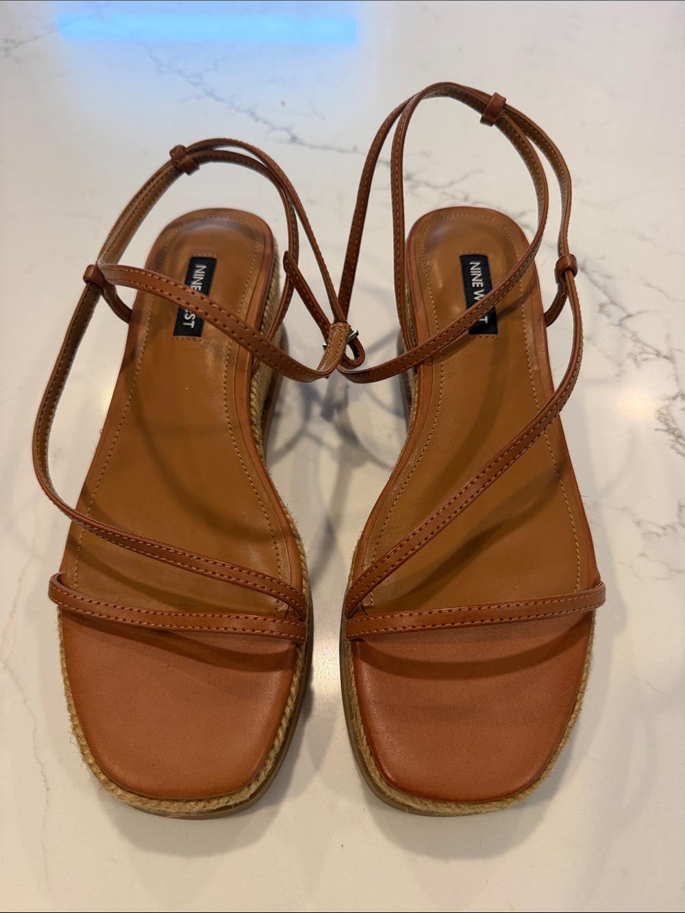 Nine West Tan Leather Strappy Espadrille Sandals